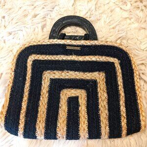 O'NEILL Jute/Cotton Purse with Acetate Handles Black EUC Summer Bag